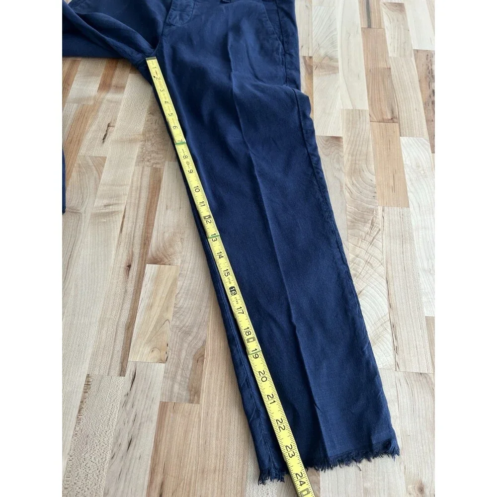 Frank & Eileen Wicklow Pants Straight Cut Cropped Raw Hem Stretch Navy Size 2